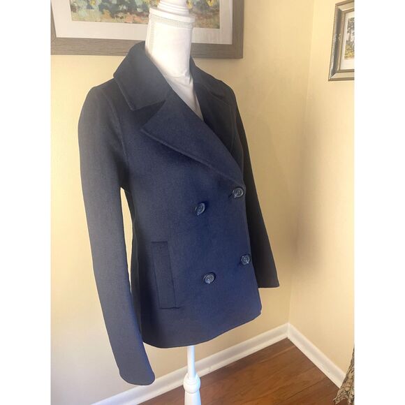 GAP Womens Classic Navy Blue Pea Coat Wool Blend Sz XS Casual Winter Heritage - Picture 3 of 14